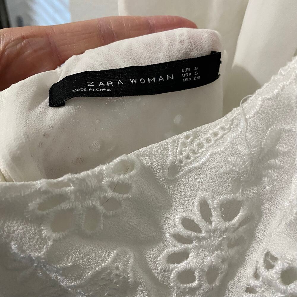 Zara Woman Lace Eyelet Halter Midi Dress White Sheer Boho Small Back Zip - Picture 4 of 8